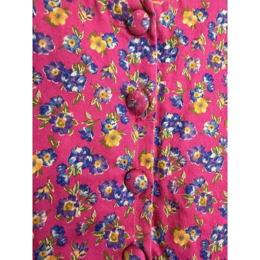 VTG Ralph Lauren Fit Flare Dress Girls 7 Pink Blue Floral Button Back Sleeveless